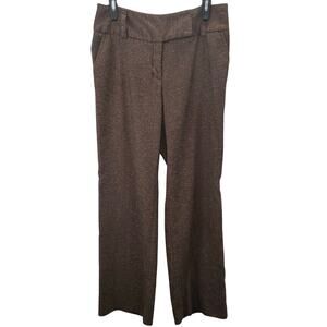 AB Studio Trouser Dress Pants 4 Brown Boot Cut Wide Leg Tweed Career Business